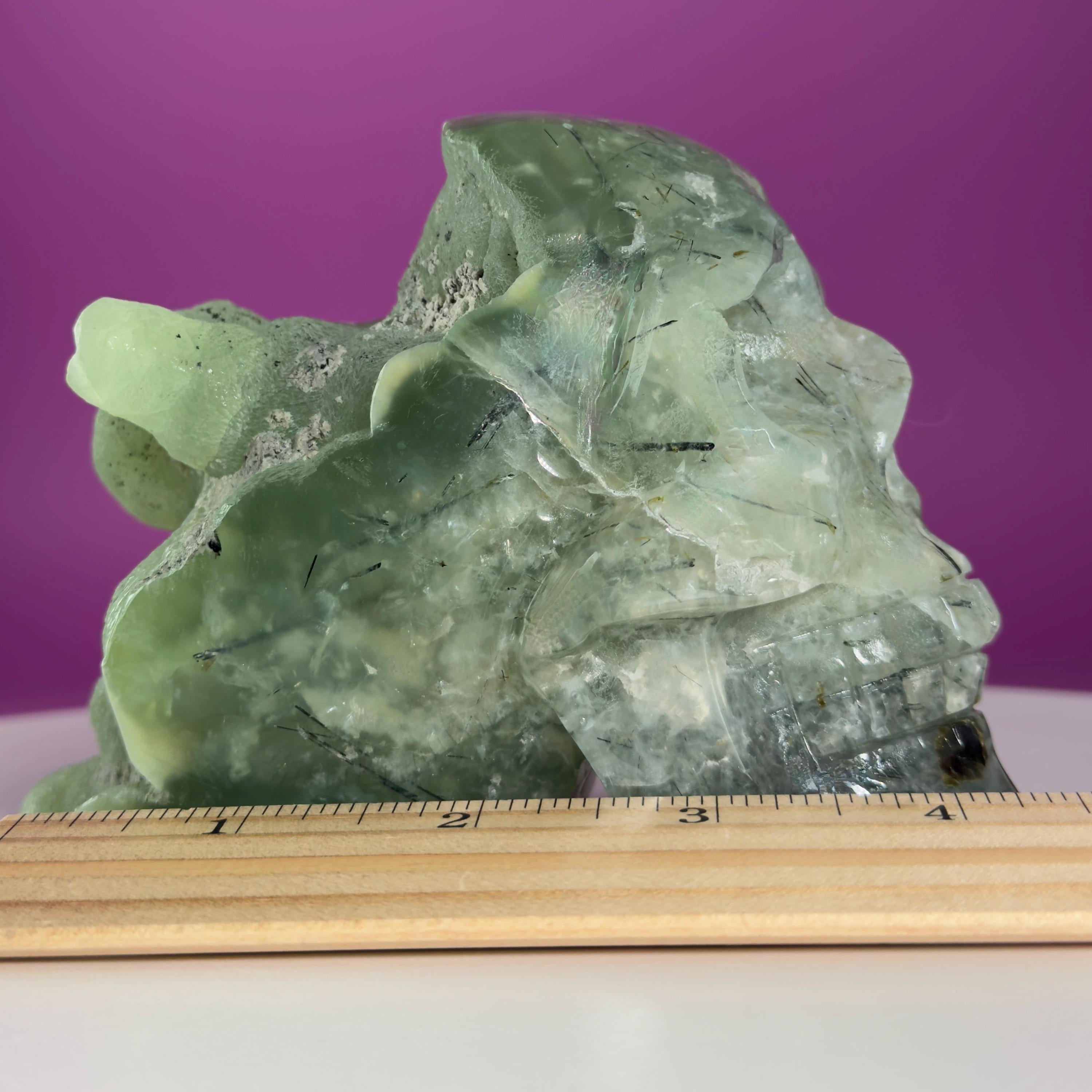 Prehnite Skull with Natural Matrix & Inclusions | Large Crystal Skull