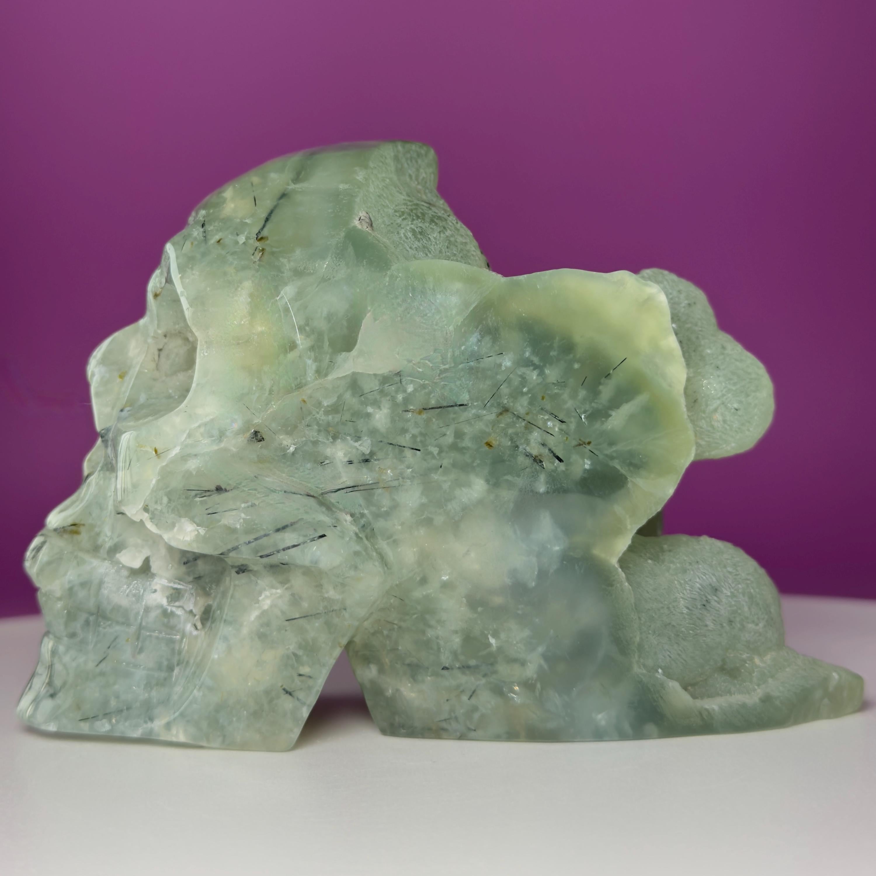 Prehnite Skull with Natural Matrix & Inclusions | Large Crystal Skull