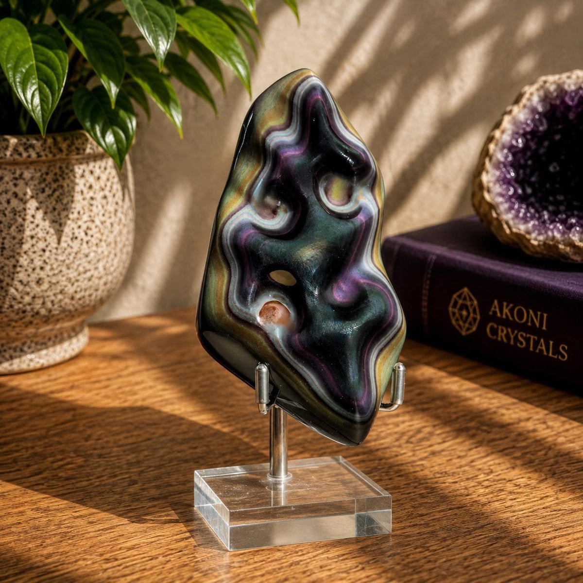 Rainbow Obsidian Free Form with Display Stand | Colorful Banding