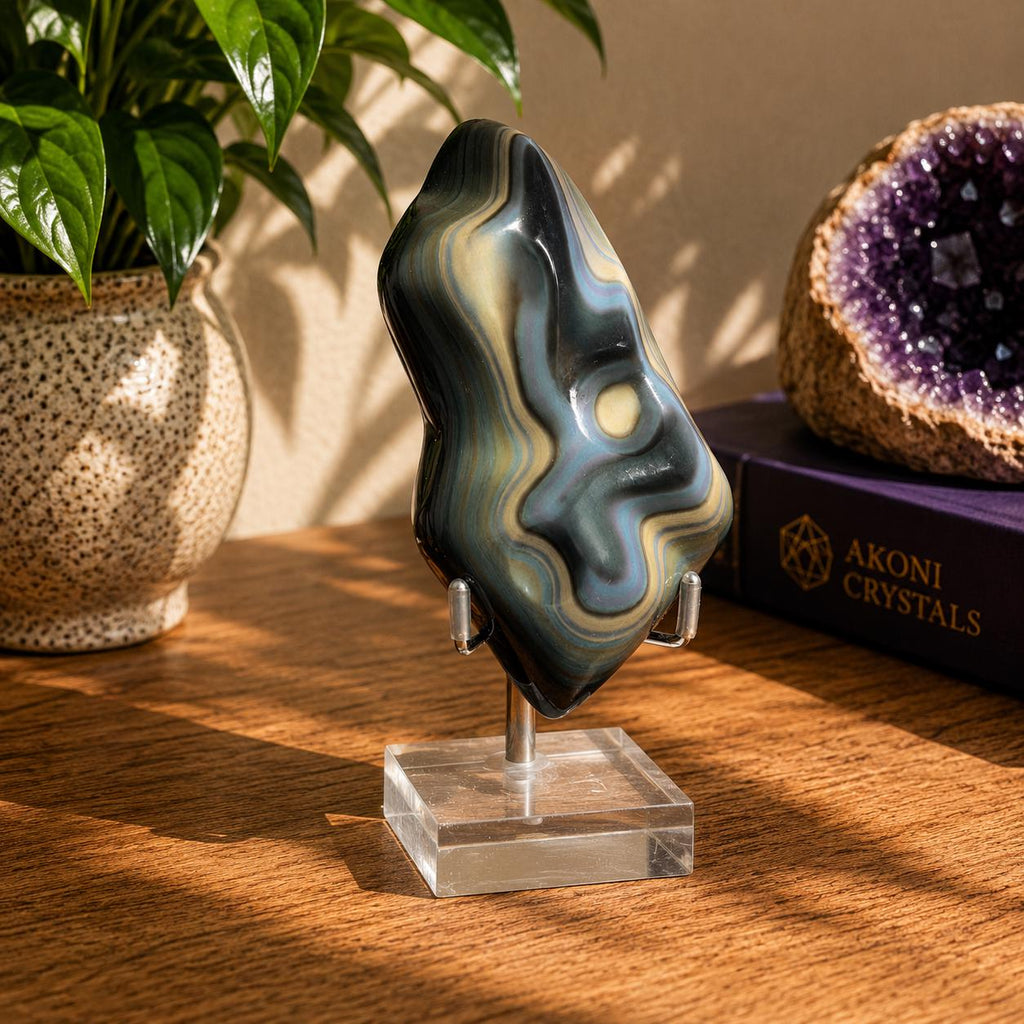 Rainbow Obsidian Free Form with Display Stand | Colorful Banding