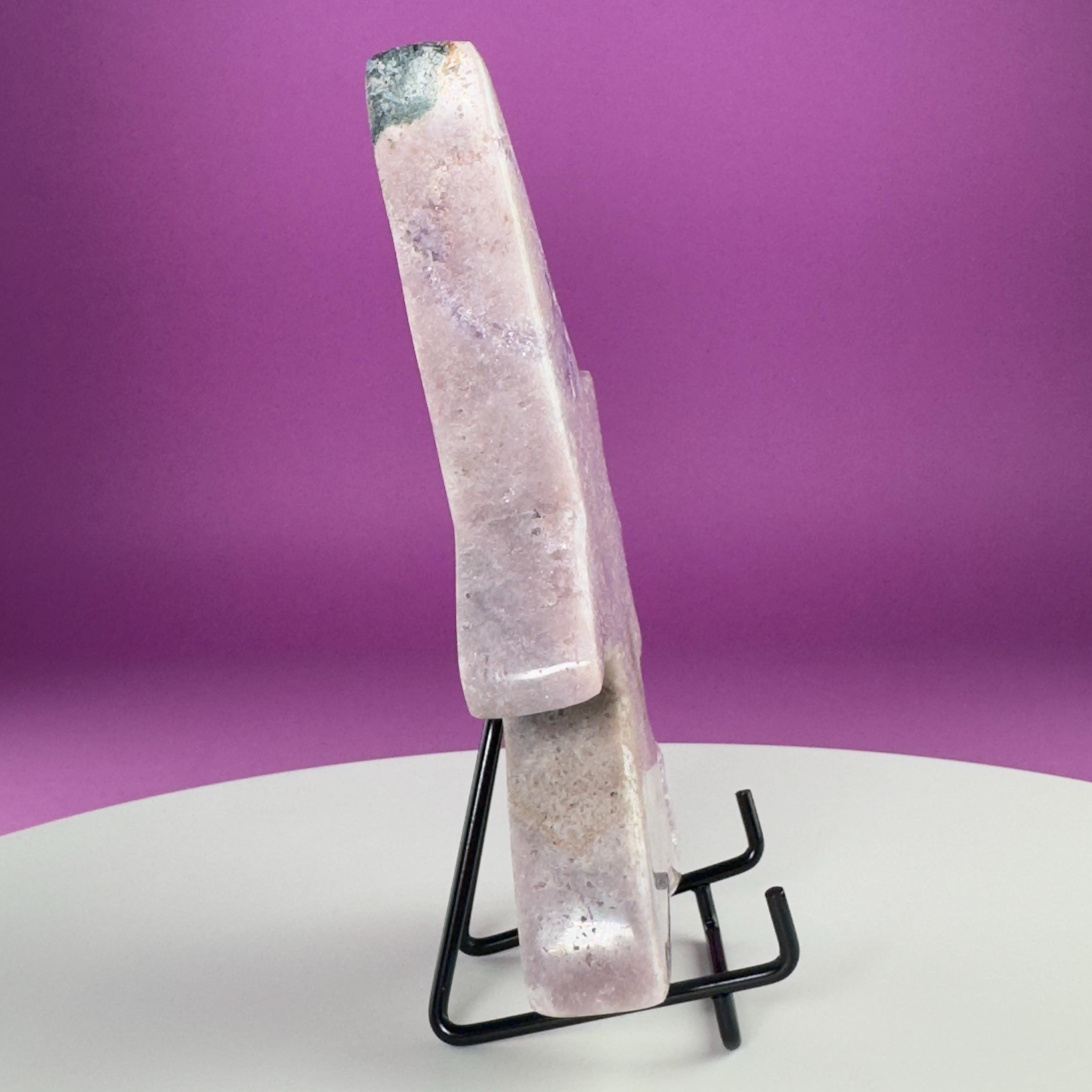 Pink Amethyst Witch Carving with Druzy & Display Stand