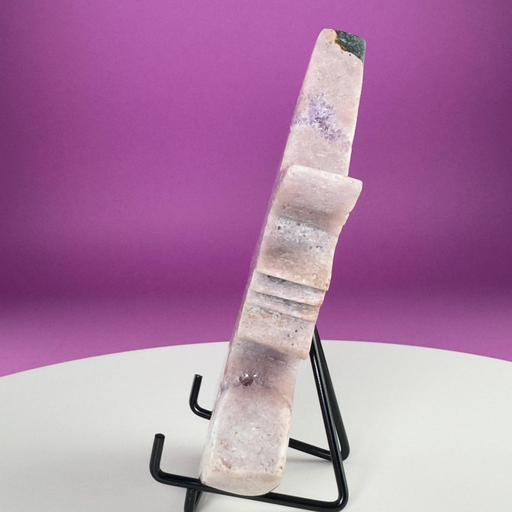 Pink Amethyst Witch Carving with Druzy & Display Stand
