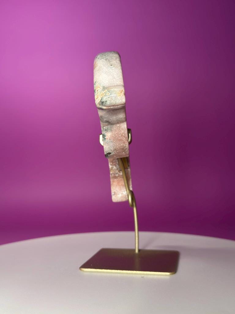 Pink Amethyst Dolphin on Gold Stand with Druzy Crystal from Brazil