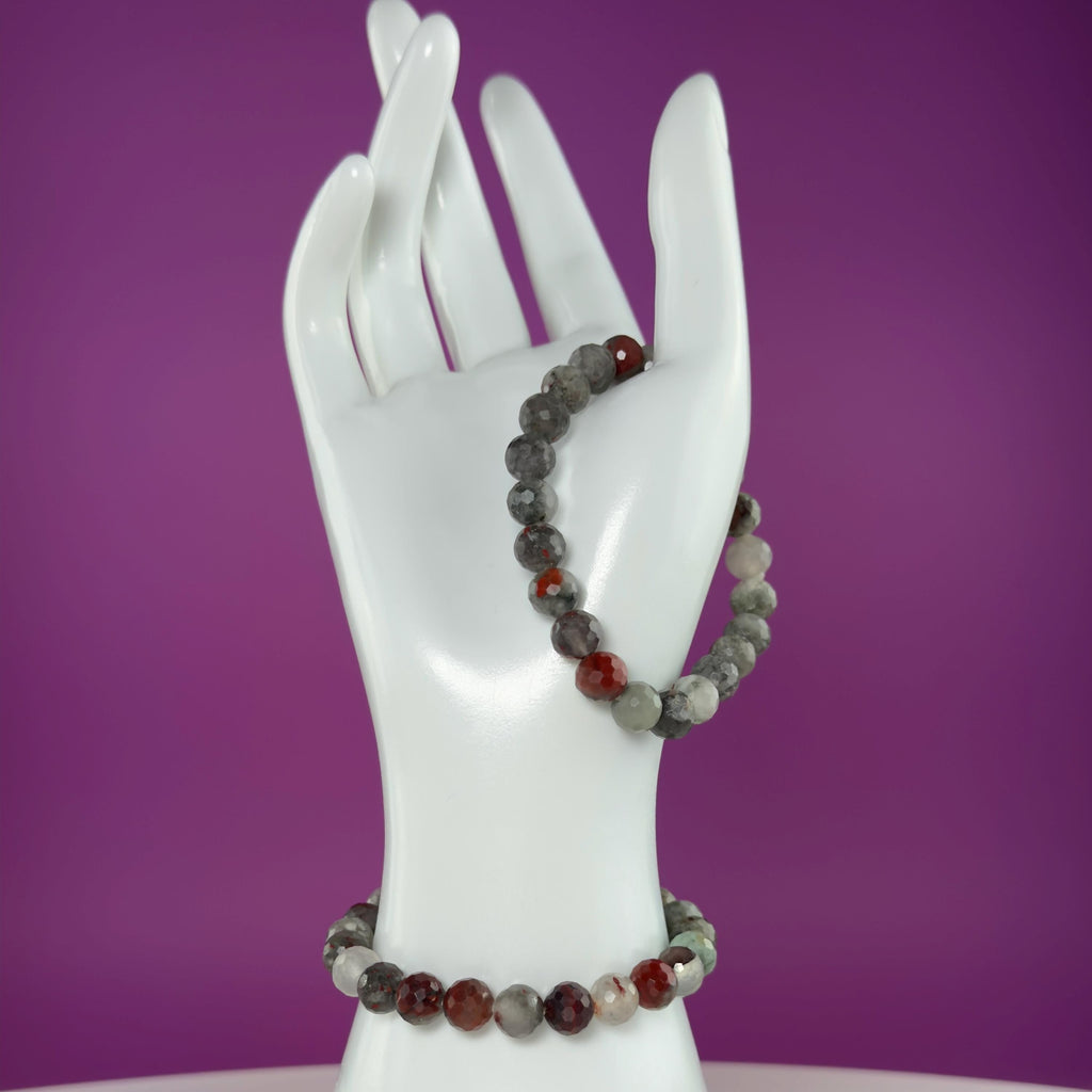 Dragon Blood Jasper Faceted Bracelet – Natural 8.2mm Gemstone Stretch Bracelet