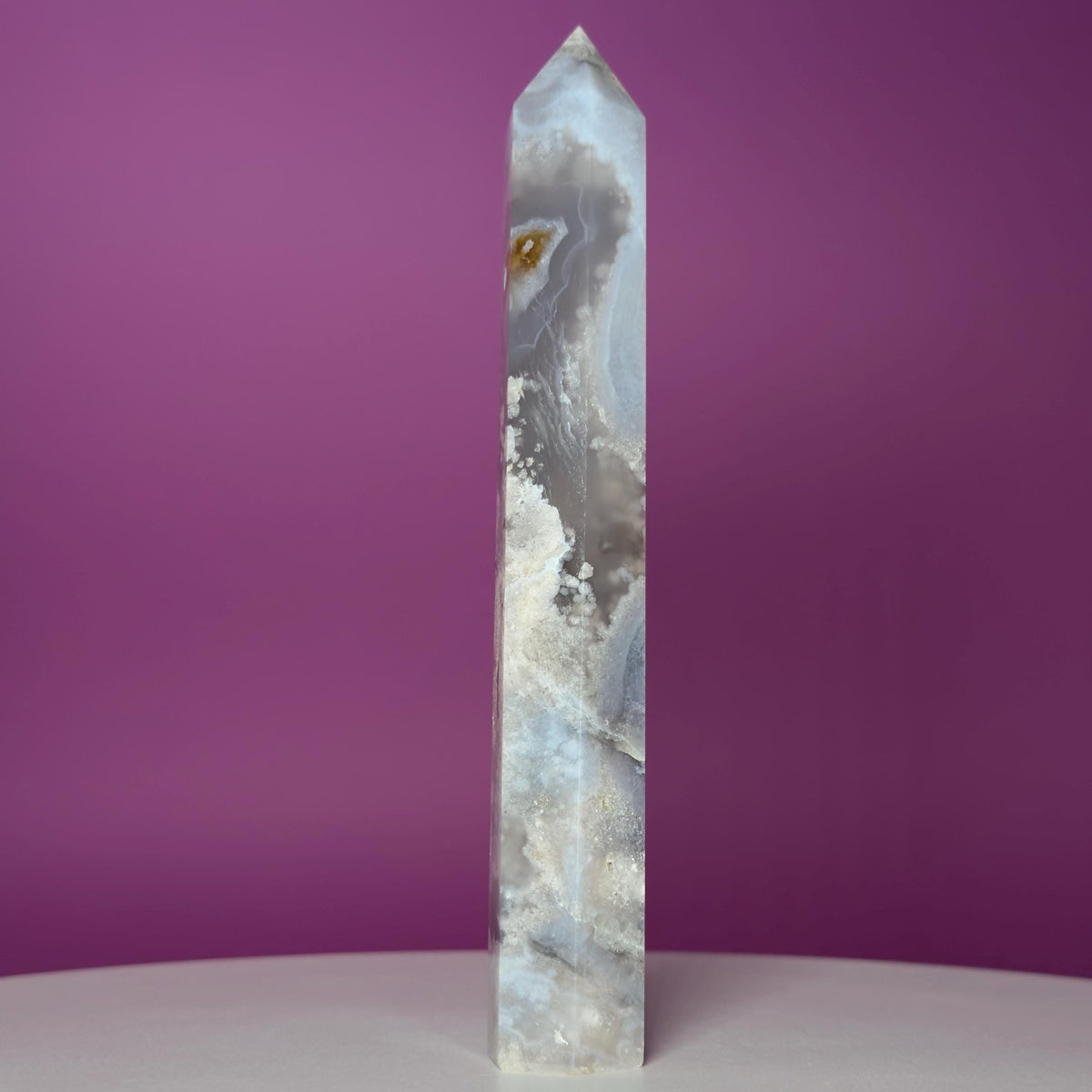 Black Flower Agate Tower | Polished Crystal Point | 219g