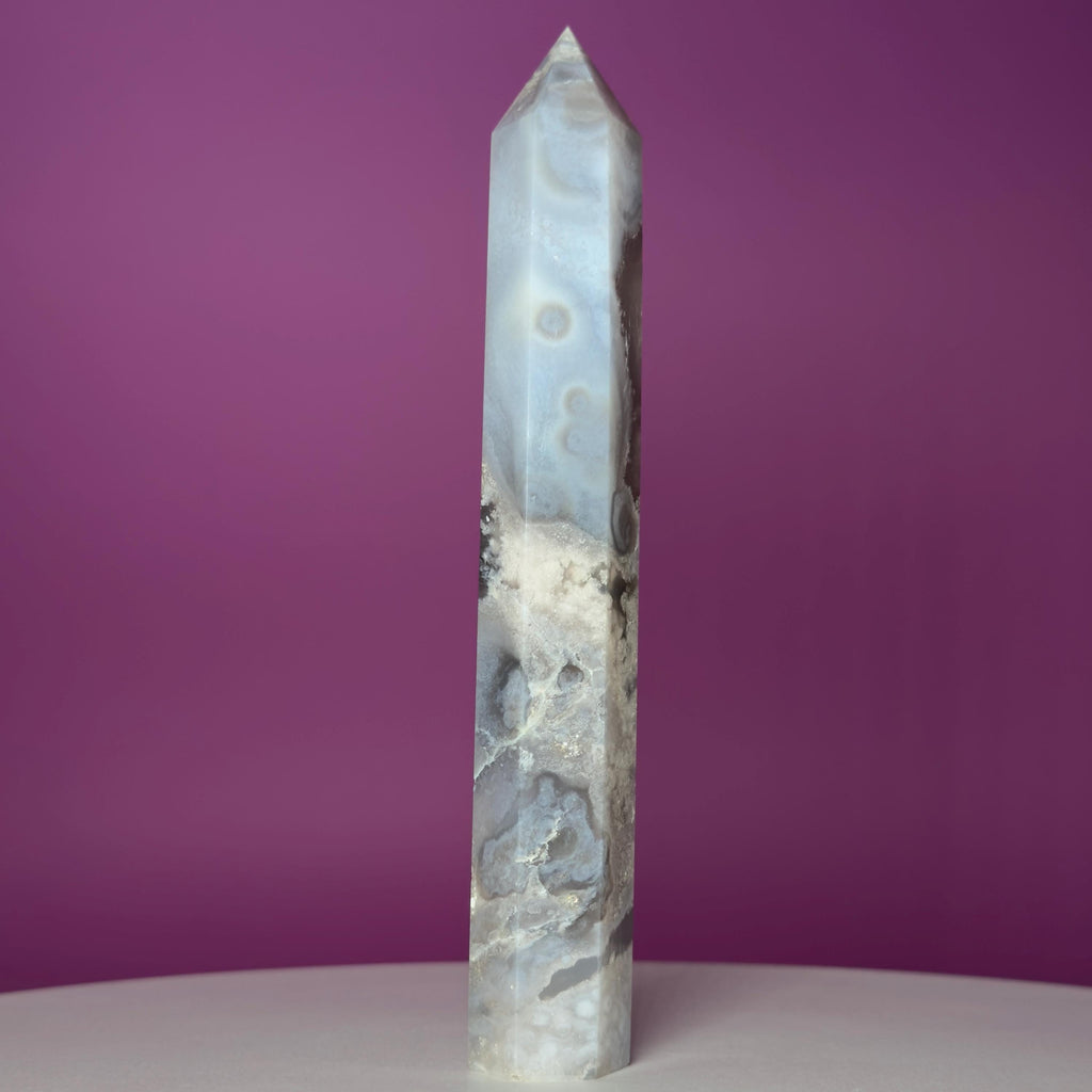 Black Flower Agate Tower | Polished Crystal Point | 219g