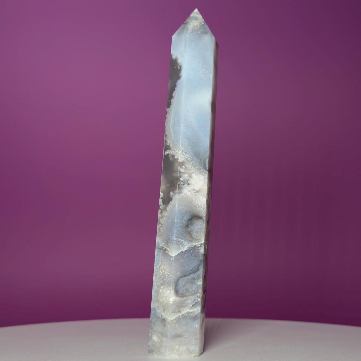 Black Flower Agate Tower | Polished Crystal Point | 219g