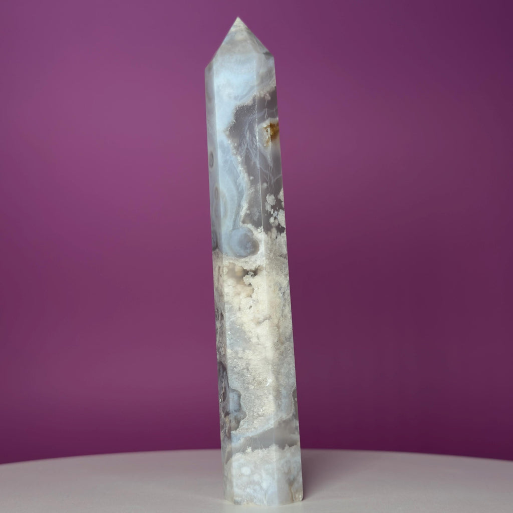 Black Flower Agate Tower | Polished Crystal Point | 219g