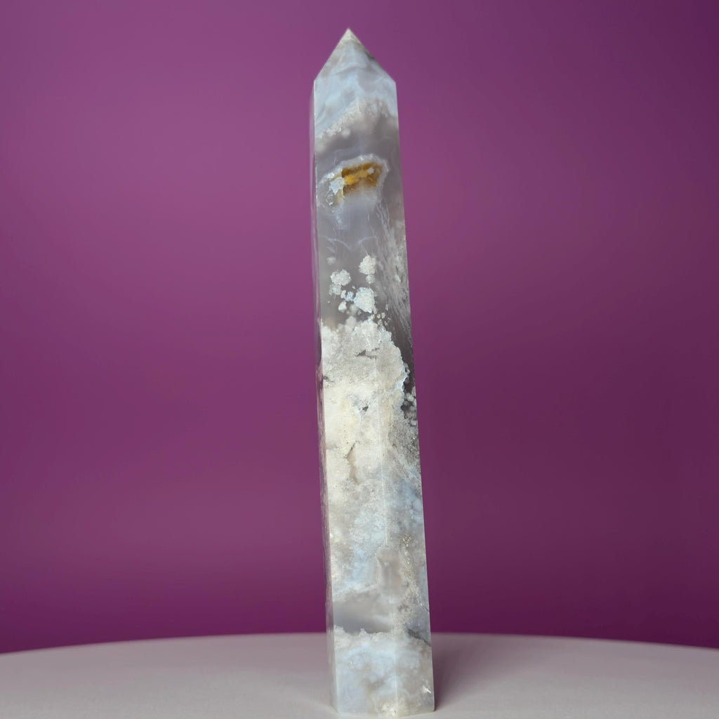 Black Flower Agate Tower | Polished Crystal Point | 219g