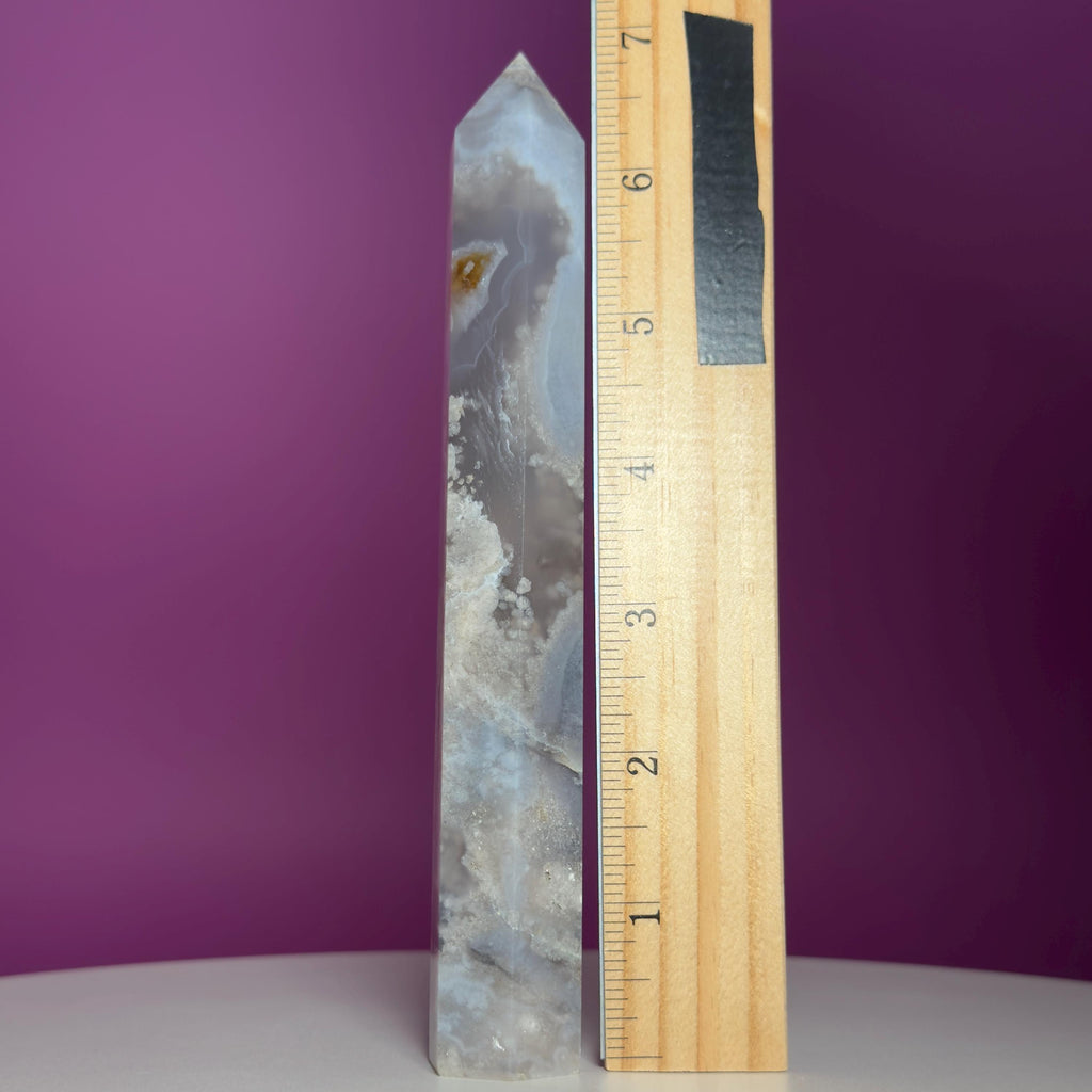 Black Flower Agate Tower | Polished Crystal Point | 219g
