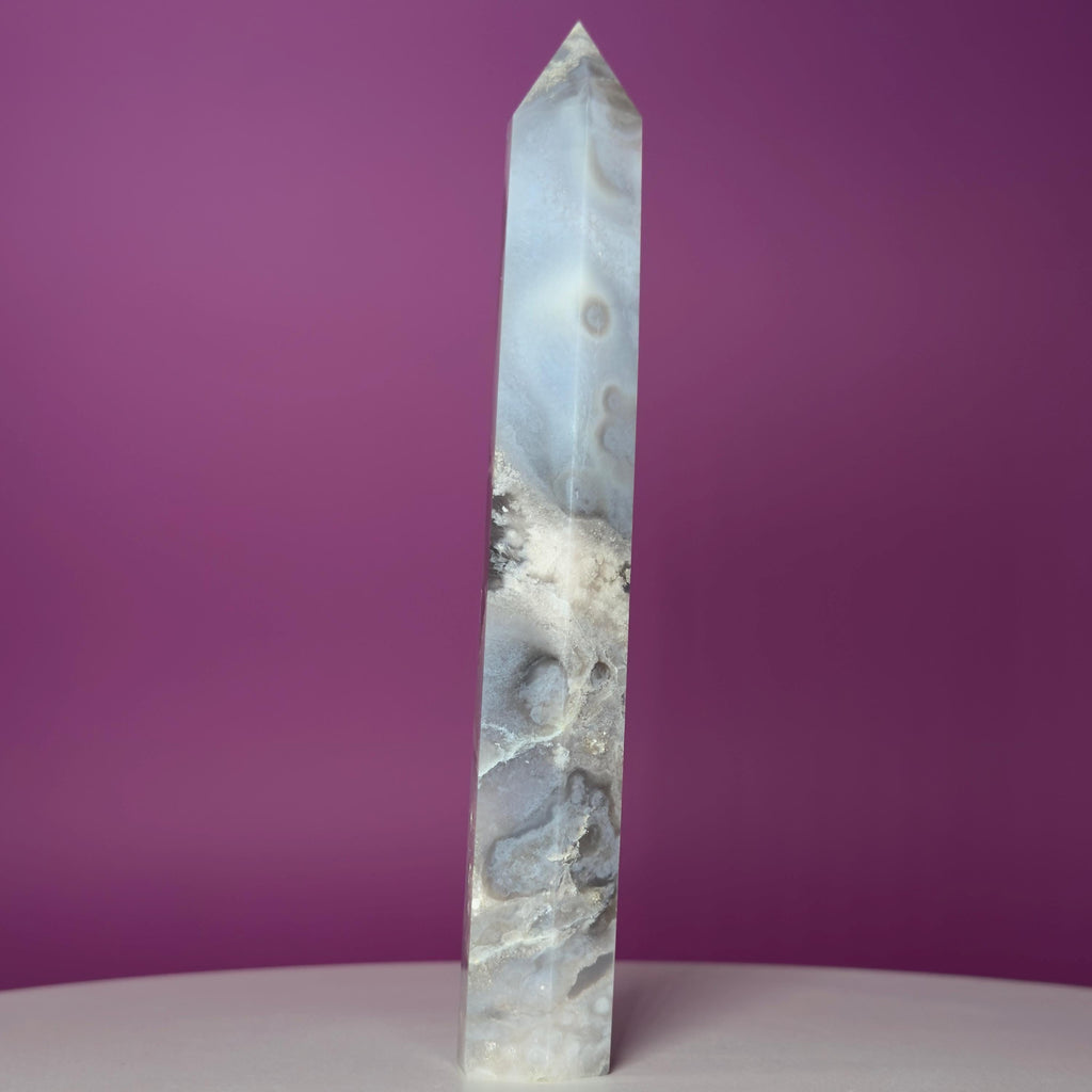 Black Flower Agate Tower | Polished Crystal Point | 219g