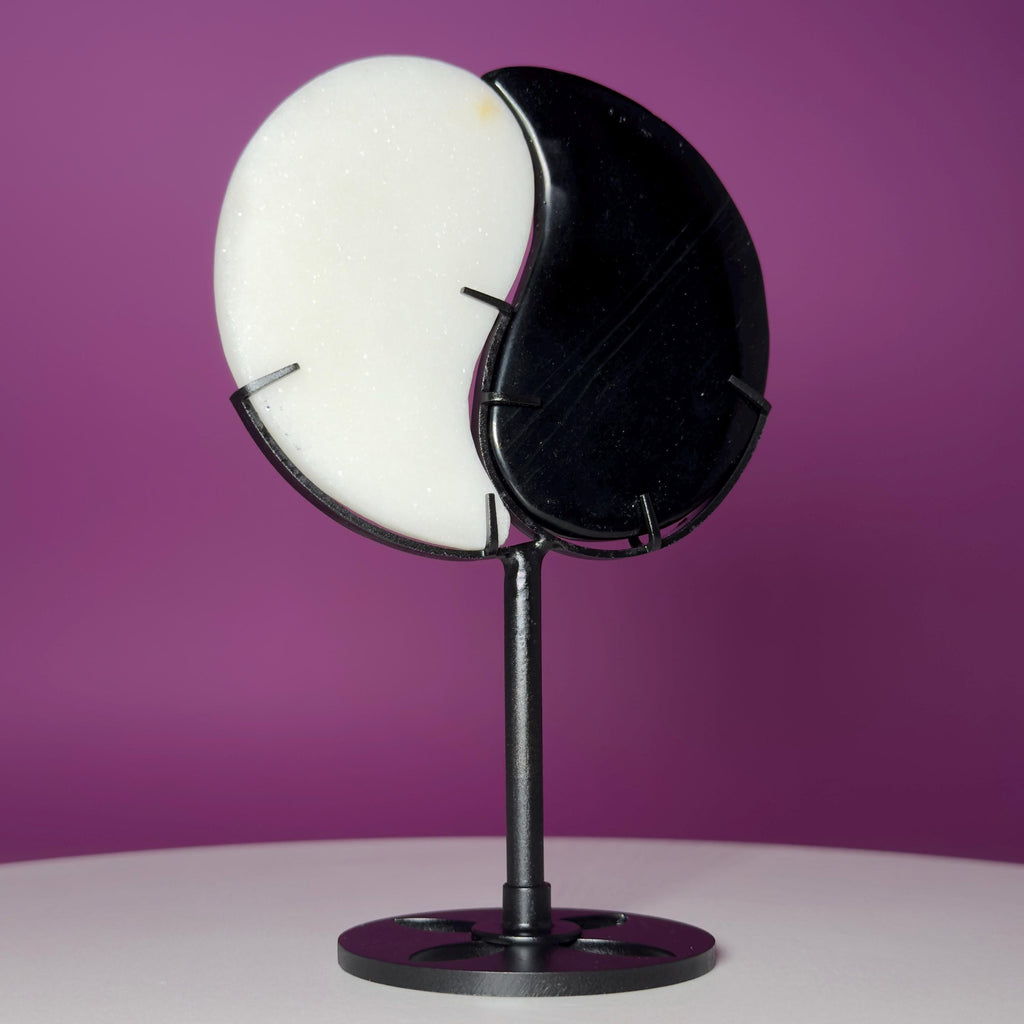 Yin Yang Black & White Stone Carving with Display Stand