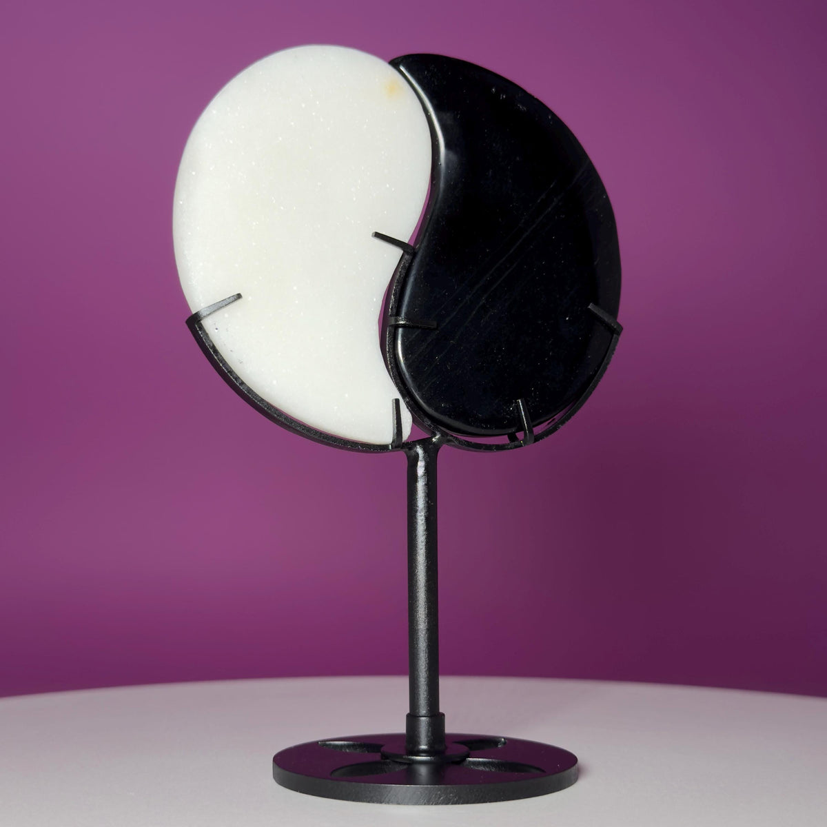 Yin Yang Black & White Stone Carving with Display Stand