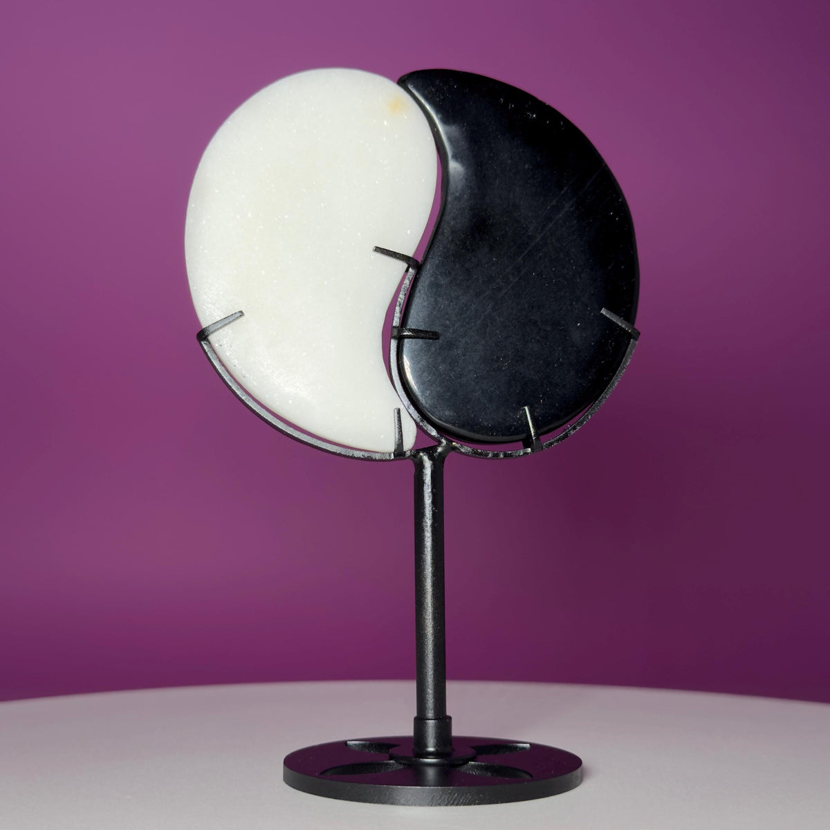 Yin Yang Black & White Stone Carving with Display Stand