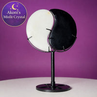 Yin Yang Black & White Stone Carving with Display Stand