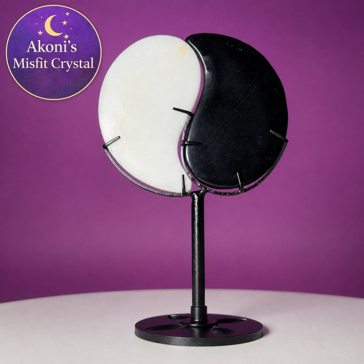 Yin Yang Black & White Stone Carving with Display Stand