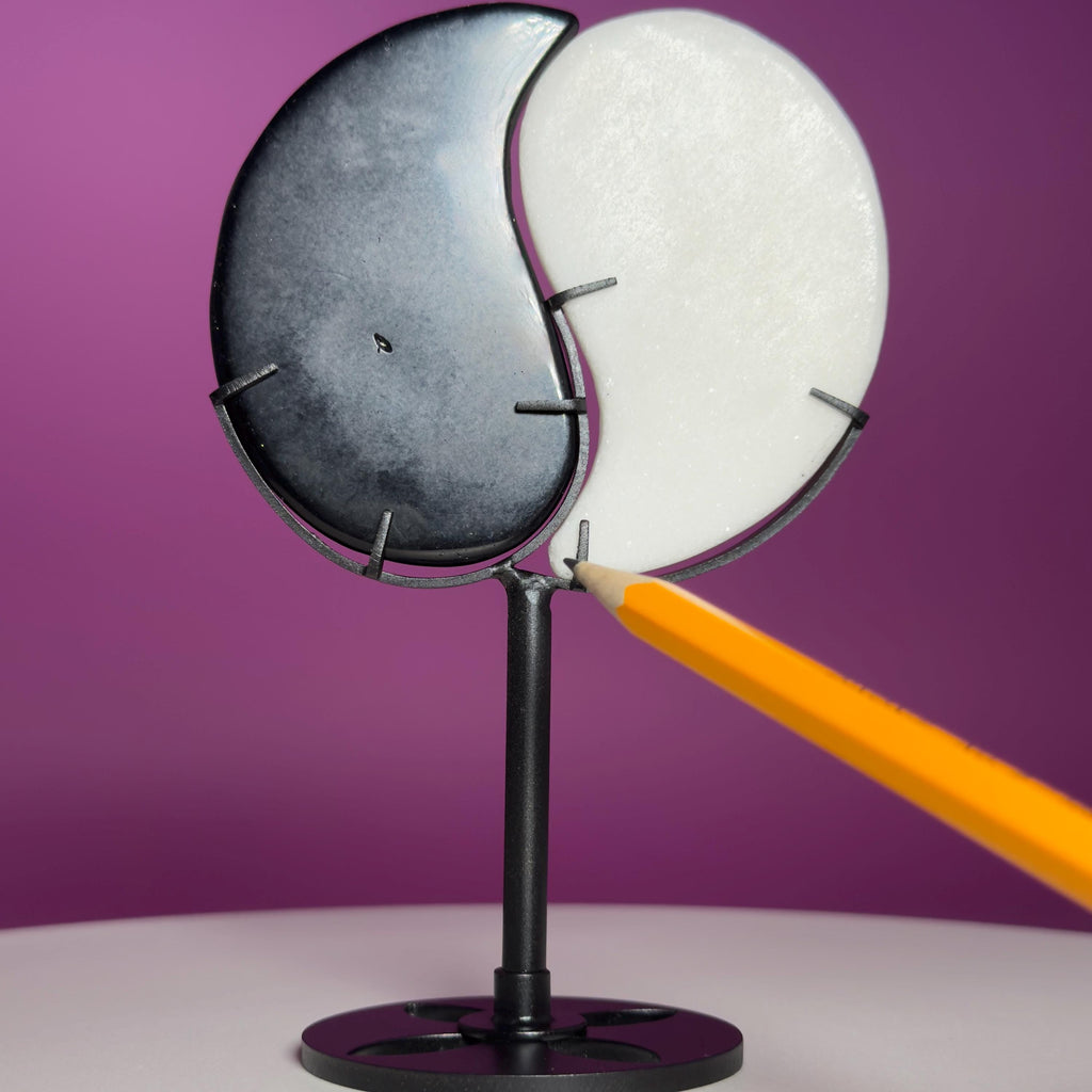 Yin Yang Black & White Stone Carving with Display Stand