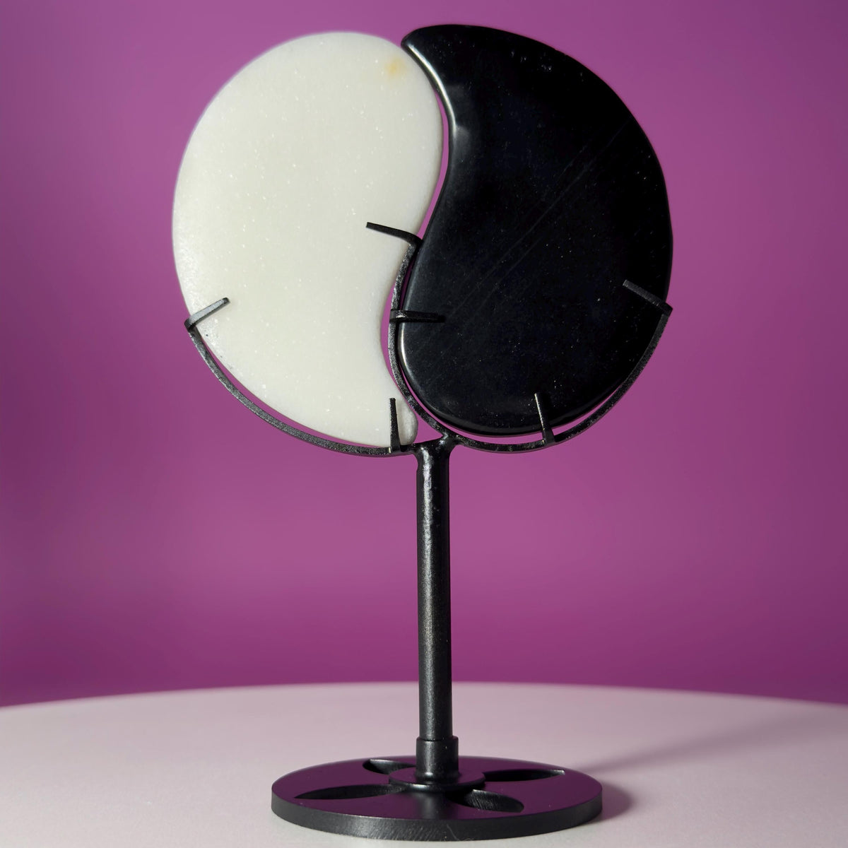 Yin Yang Black & White Stone Carving with Display Stand