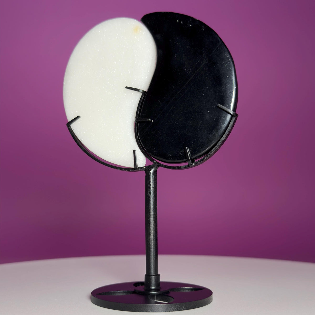 Yin Yang Black & White Stone Carving with Display Stand