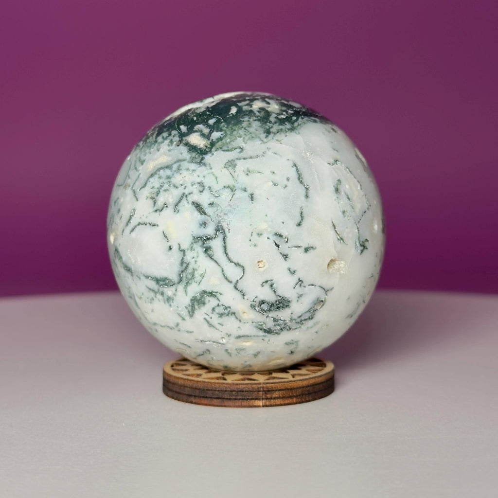 Tree Agate Sphere | Natural Crystal Ball | Druzy Pockets | 224g