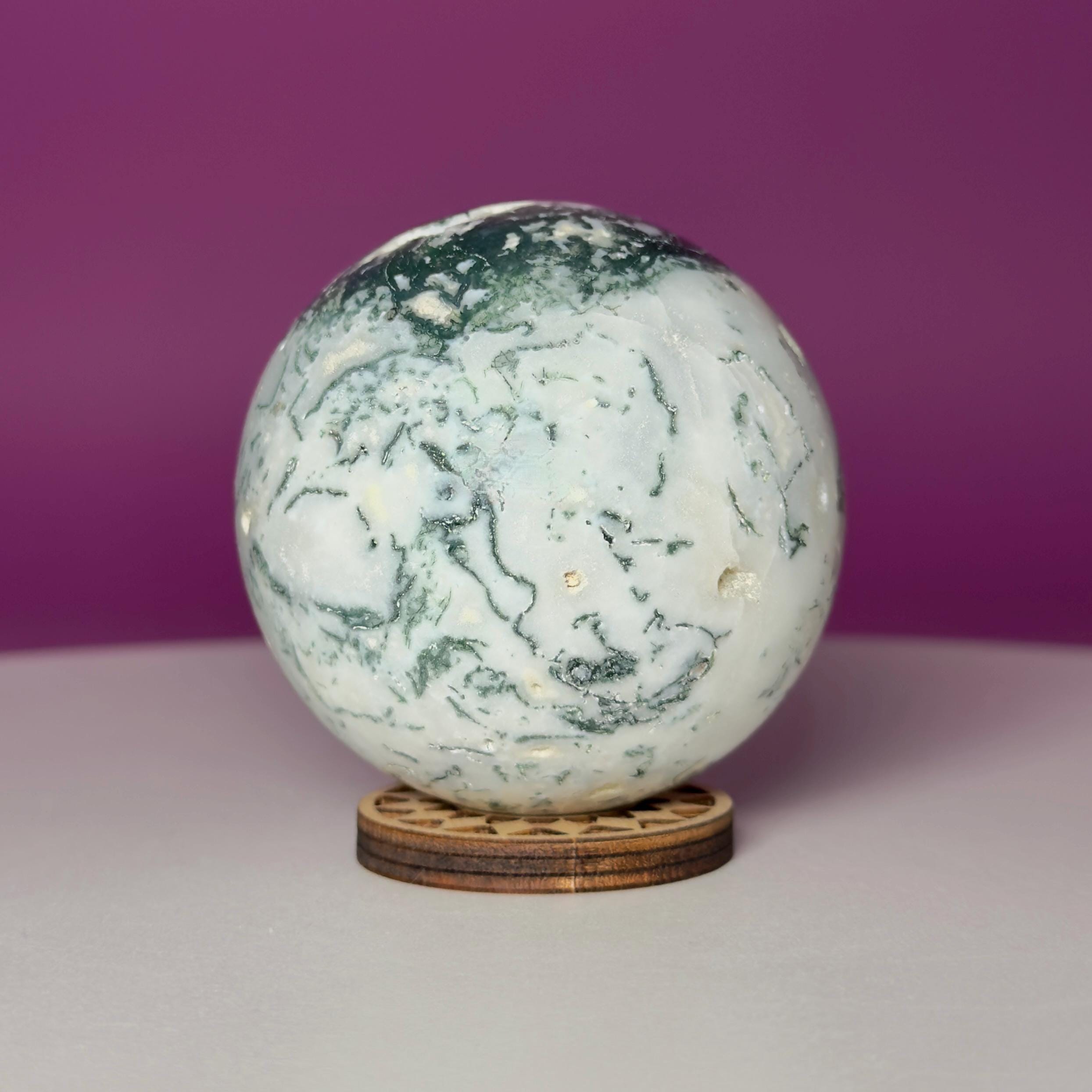 Tree Agate Sphere | Natural Crystal Ball | Druzy Pockets | 224g