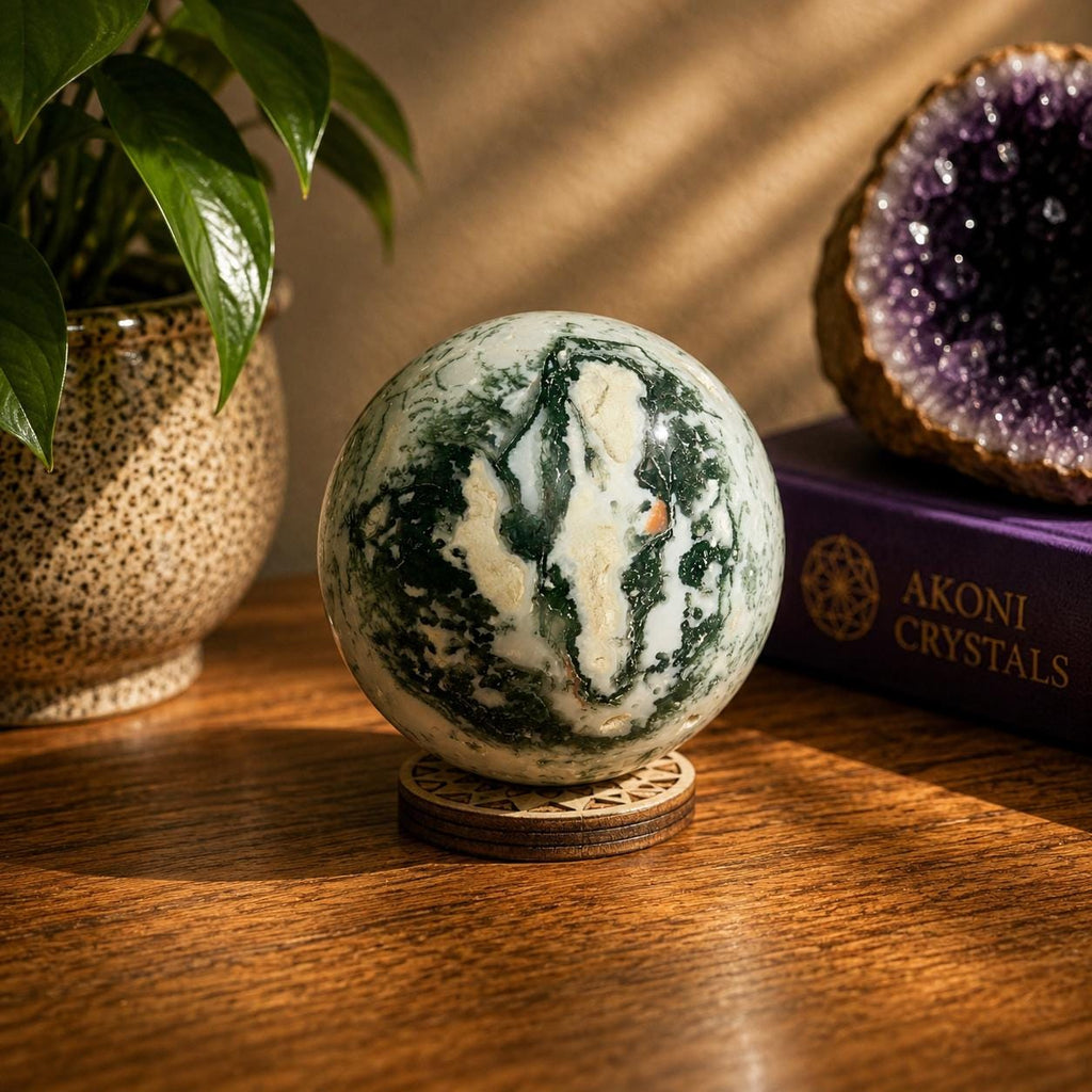 Tree Agate Sphere | Natural Crystal Ball | Druzy Pockets | 224g