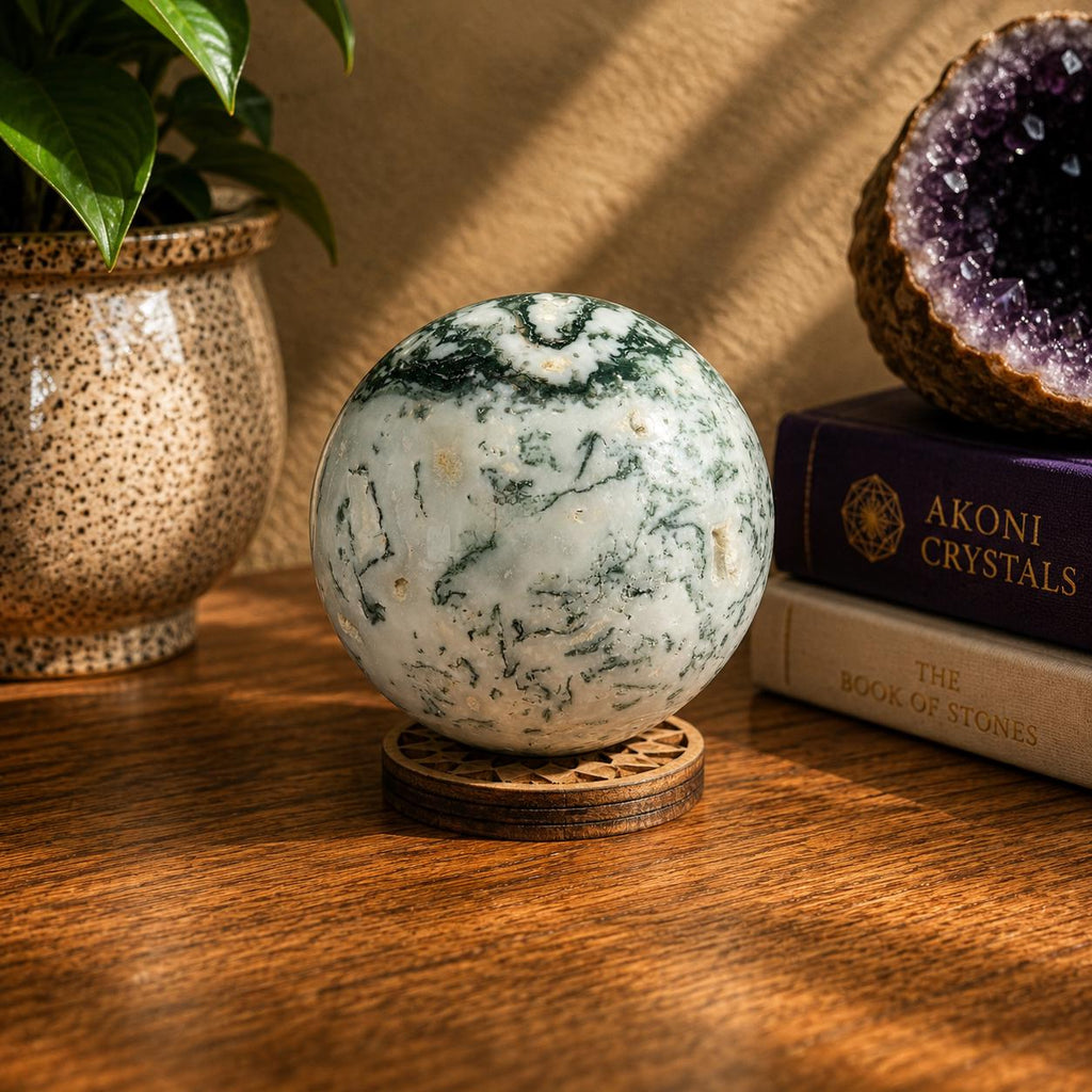 Tree Agate Sphere | Natural Crystal Ball | Druzy Pockets | 224g