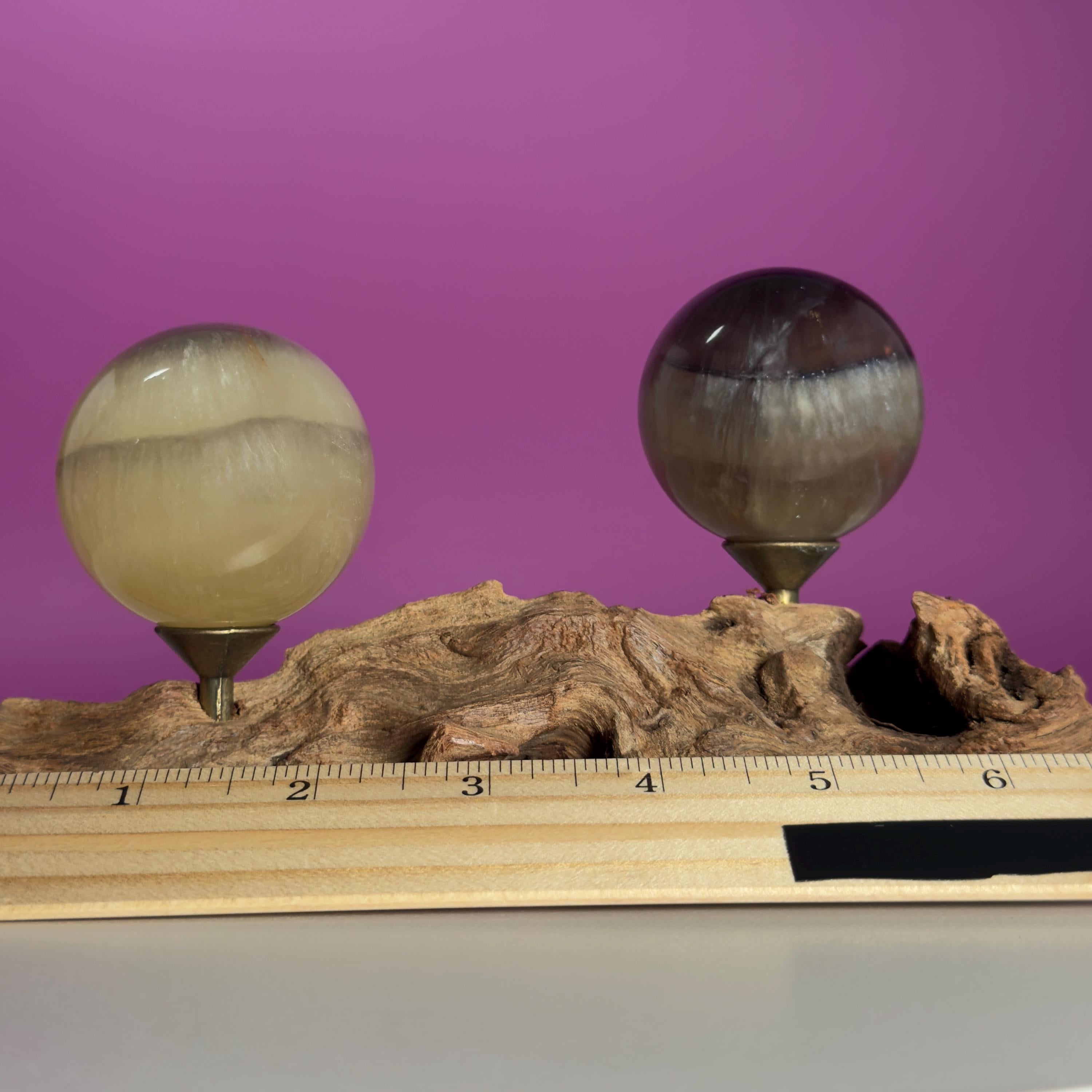 Phantom Fluorite Spheres | UV Reactive Pair | Root Stand | 423g