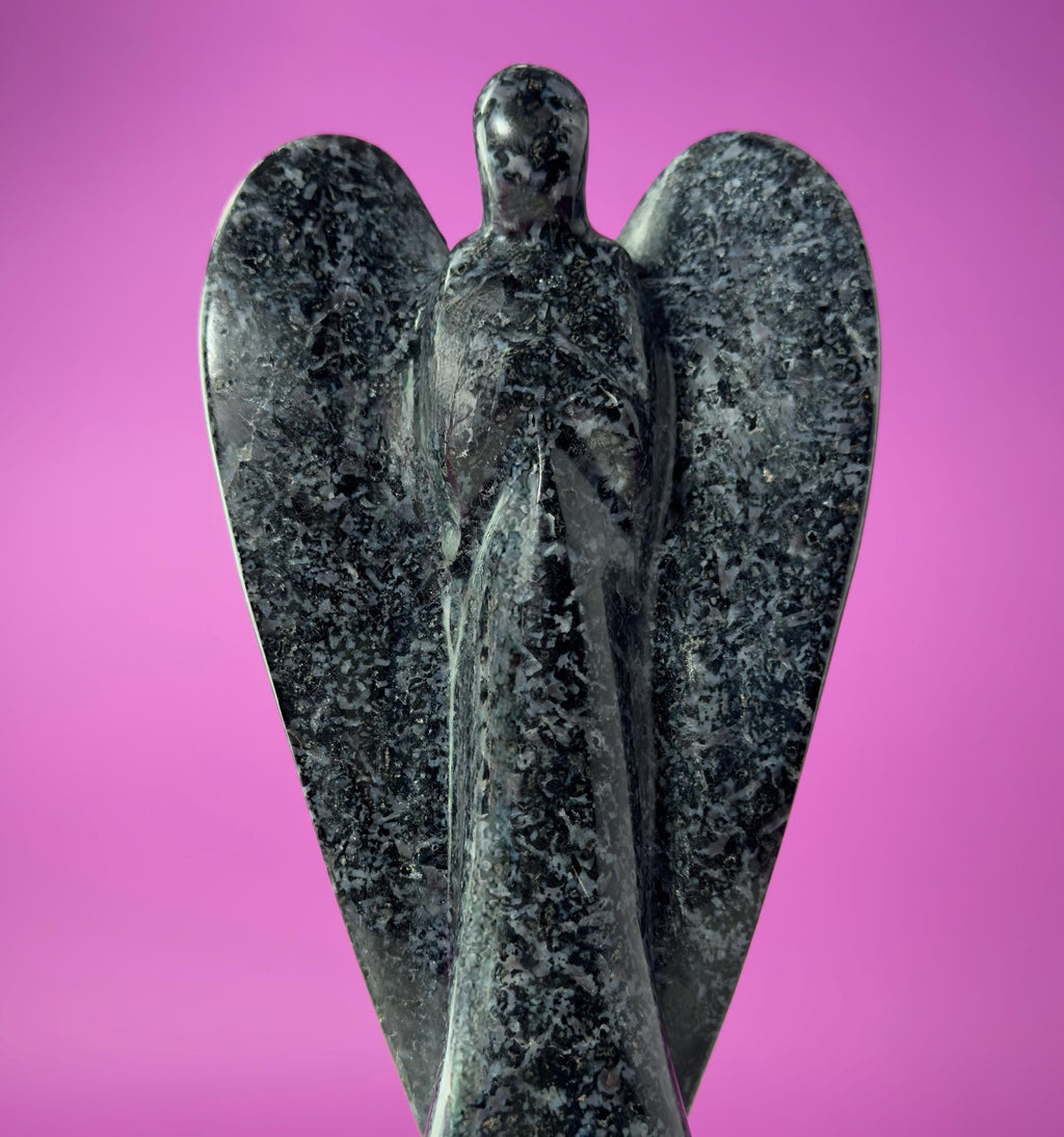 Indigo Gabbro Angel Carving Natural Crystal Guardian Display Piece