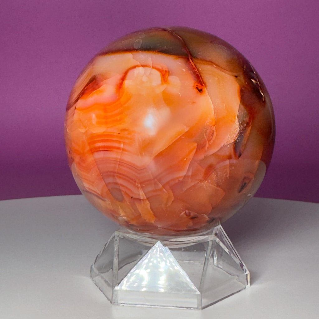 Carnelian Sphere with Acrylic Stand | 75mm Orange Crystal Ball