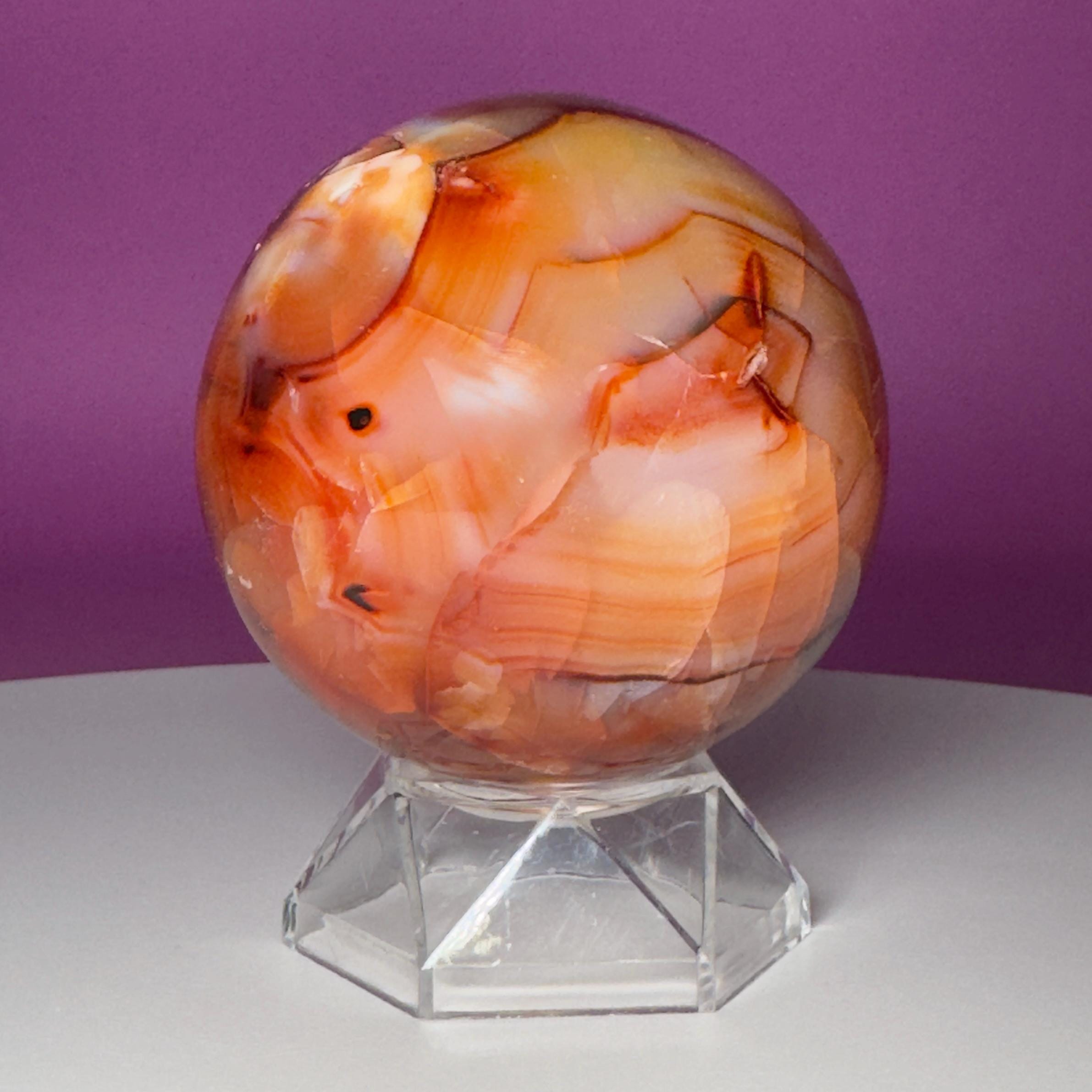 Carnelian Sphere with Acrylic Stand | 75mm Orange Crystal Ball