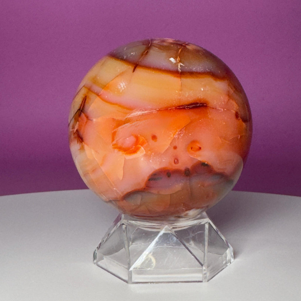 Carnelian Sphere with Acrylic Stand | 75mm Orange Crystal Ball
