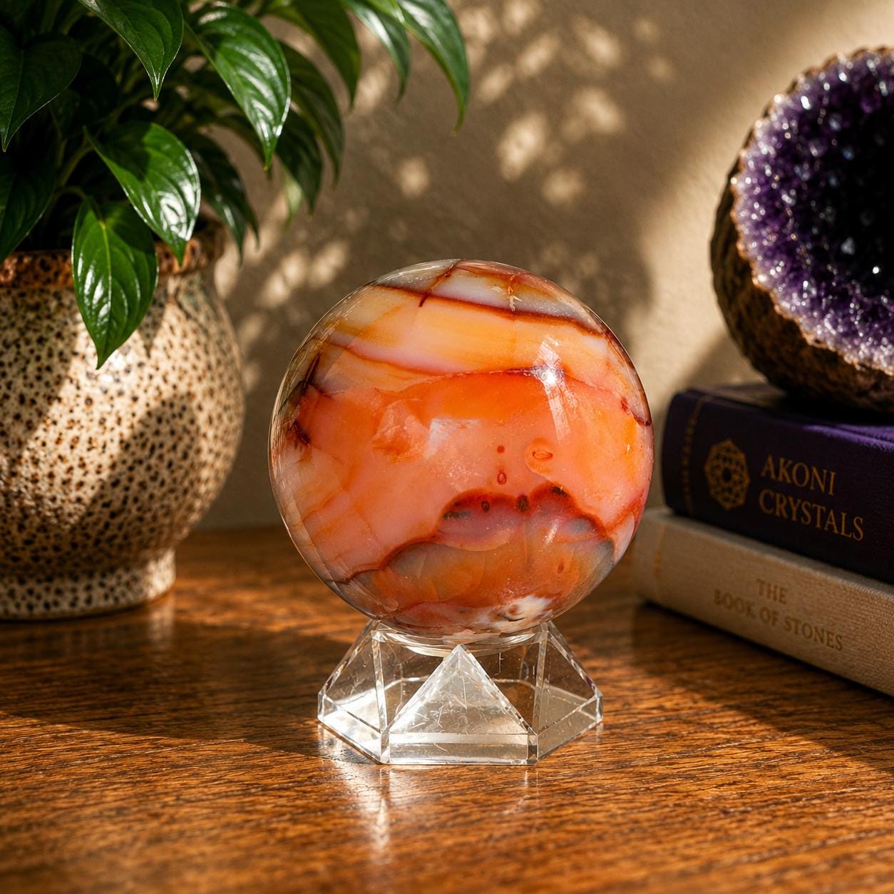 Carnelian Sphere with Acrylic Stand | 75mm Orange Crystal Ball