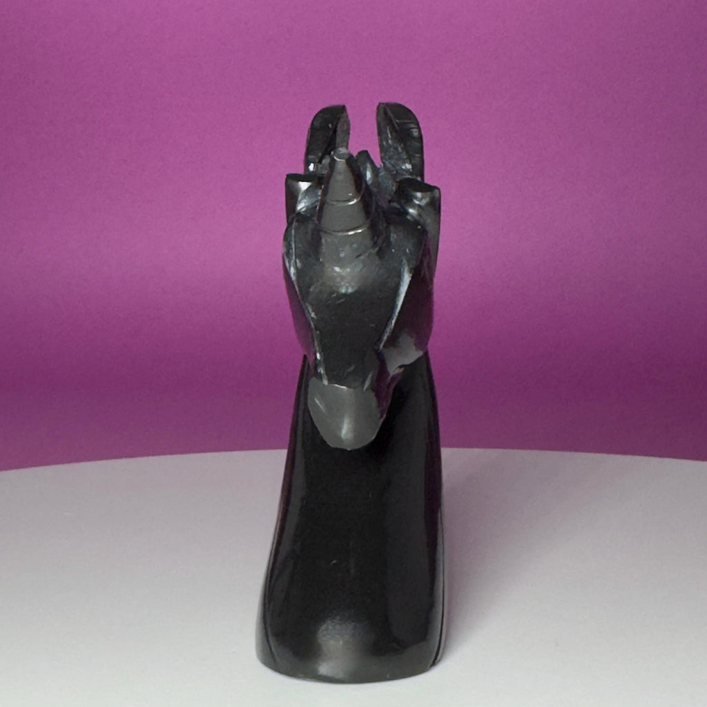 Black Obsidian Unicorn Carving – Polished Crystal Figurine