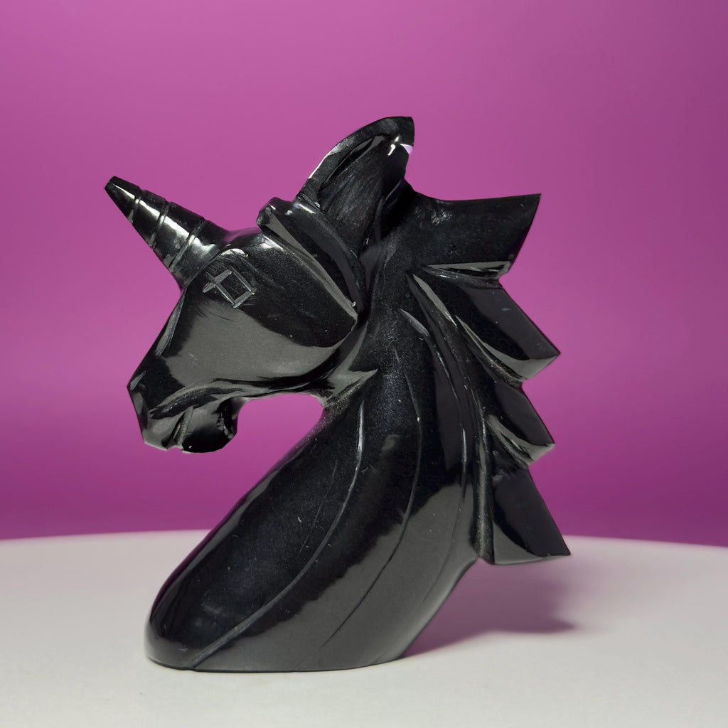 Black Obsidian Unicorn Carving – Polished Crystal Figurine