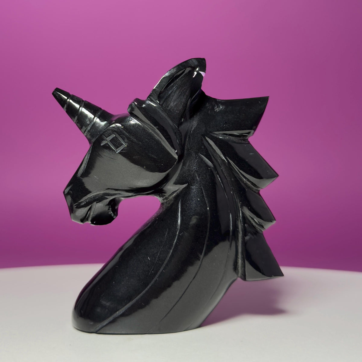 Black Obsidian Unicorn Carving – Polished Crystal Figurine