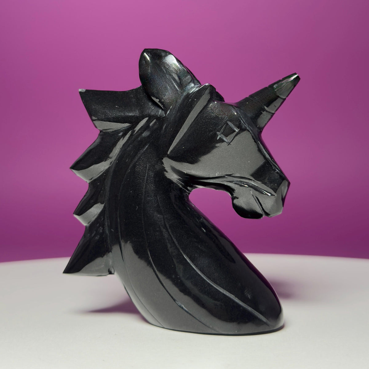 Black Obsidian Unicorn Carving – Polished Crystal Figurine