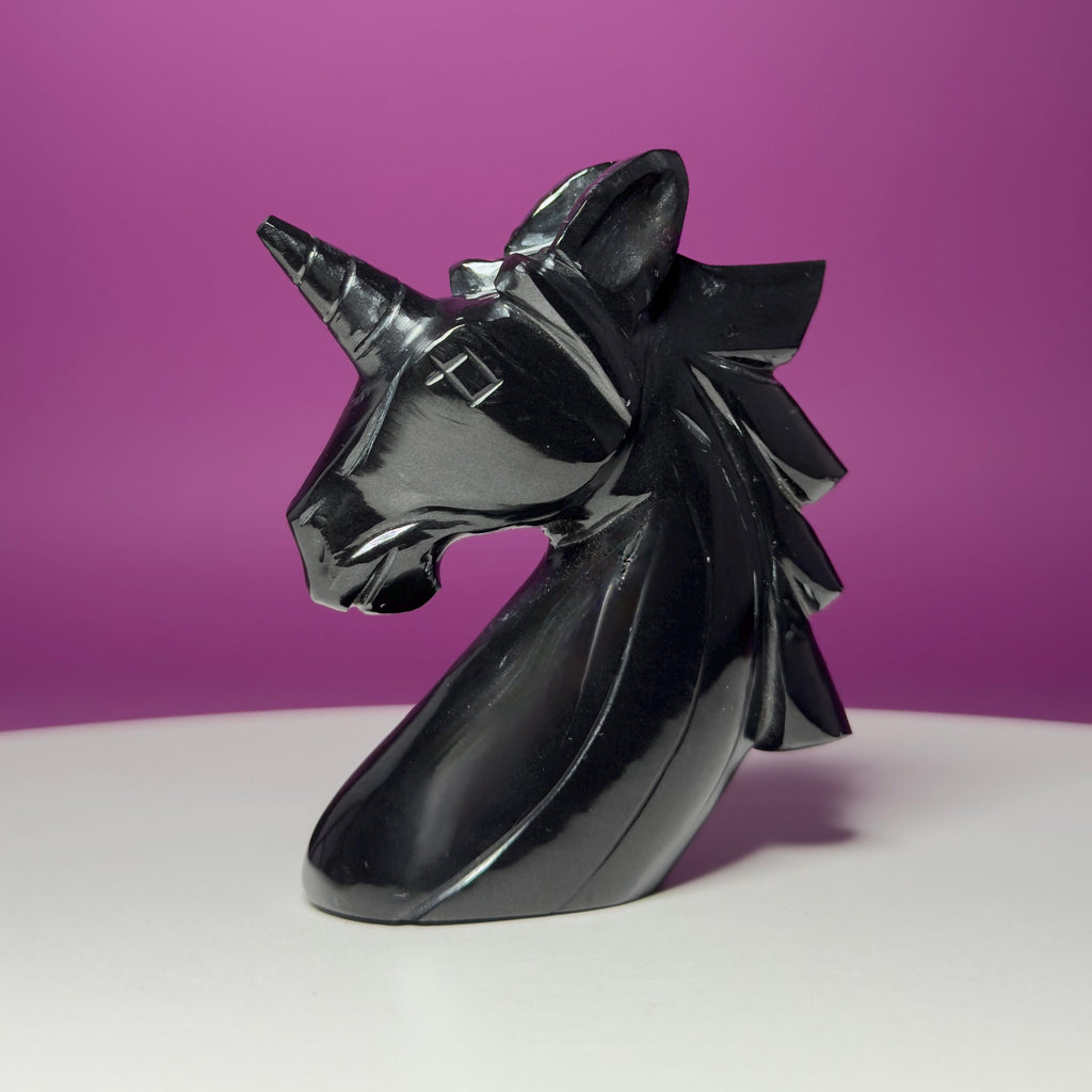 Black Obsidian Unicorn Carving – Polished Crystal Figurine