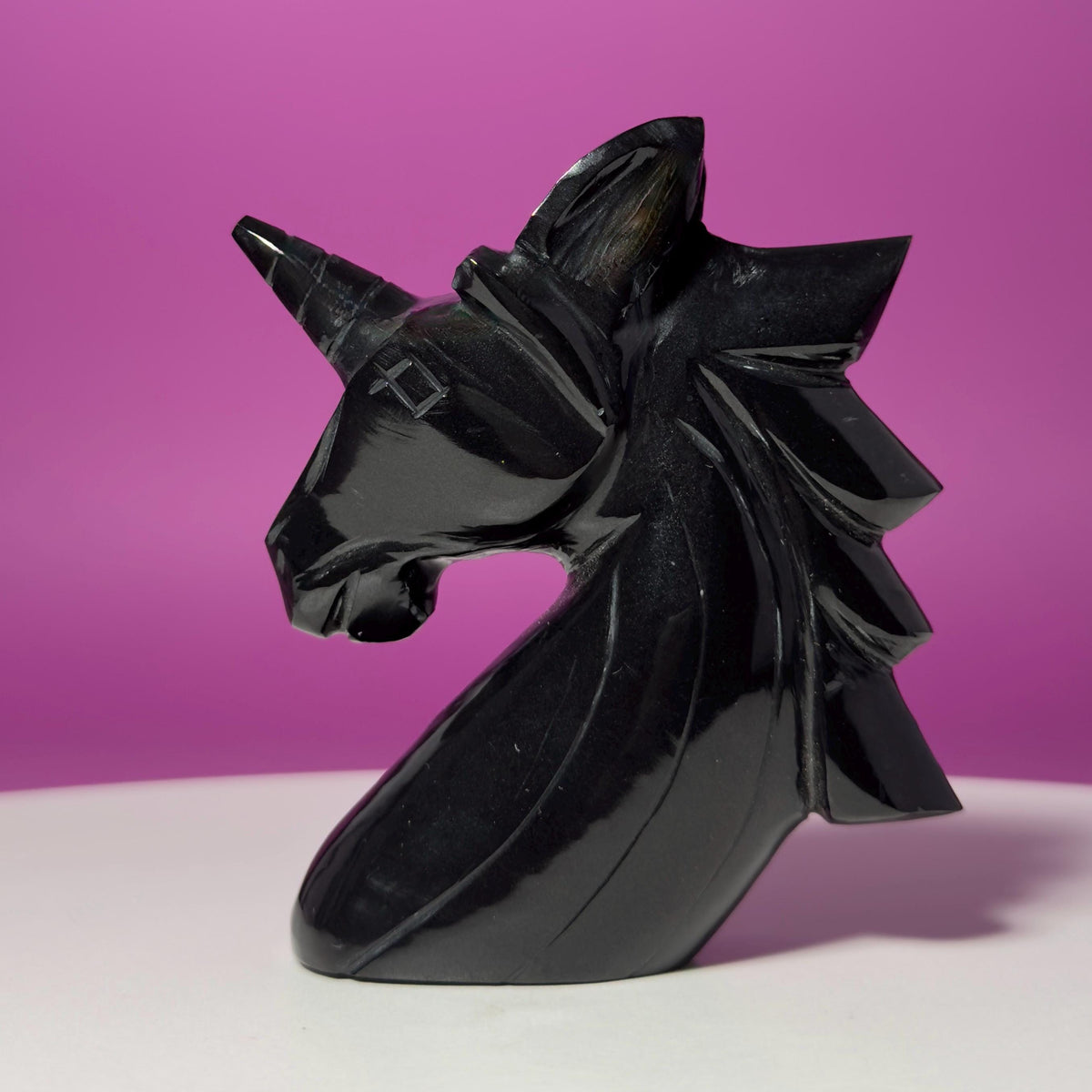 Black Obsidian Unicorn Carving – Polished Crystal Figurine