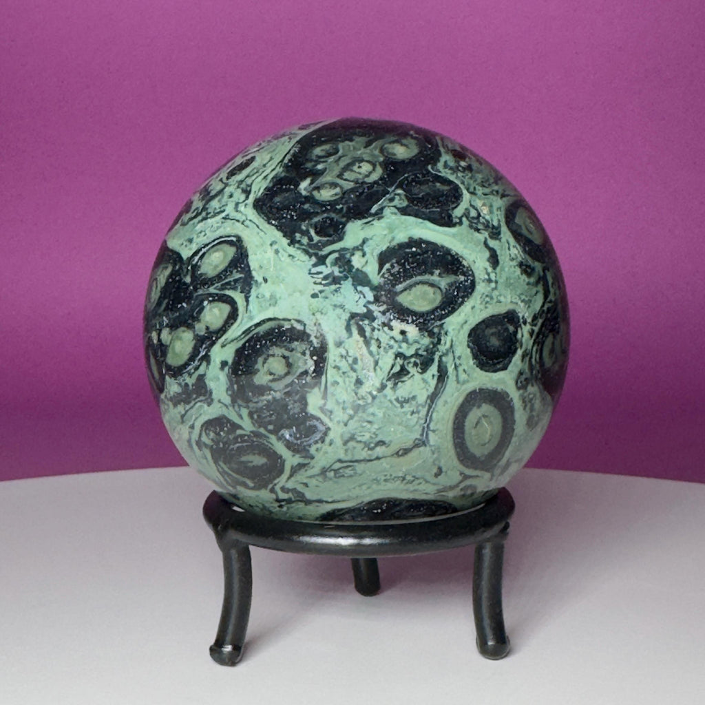 Kambaba Jasper Sphere with Wrought Iron Stand | 68mm Crystal