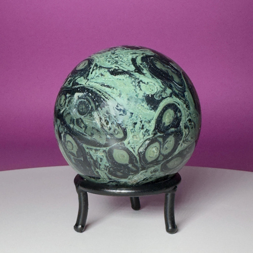 Kambaba Jasper Sphere with Wrought Iron Stand | 68mm Crystal