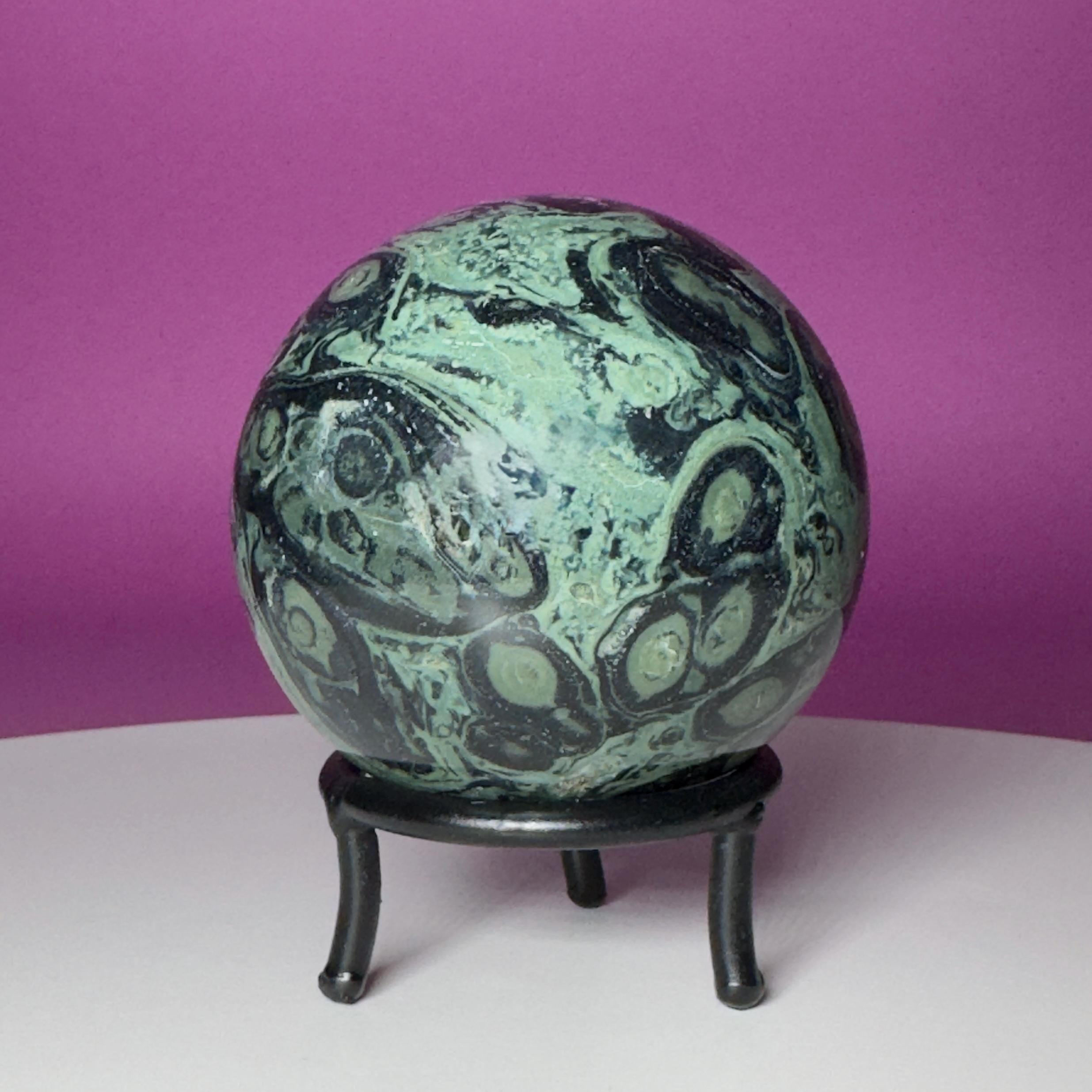 Kambaba Jasper Sphere with Wrought Iron Stand | 68mm Crystal