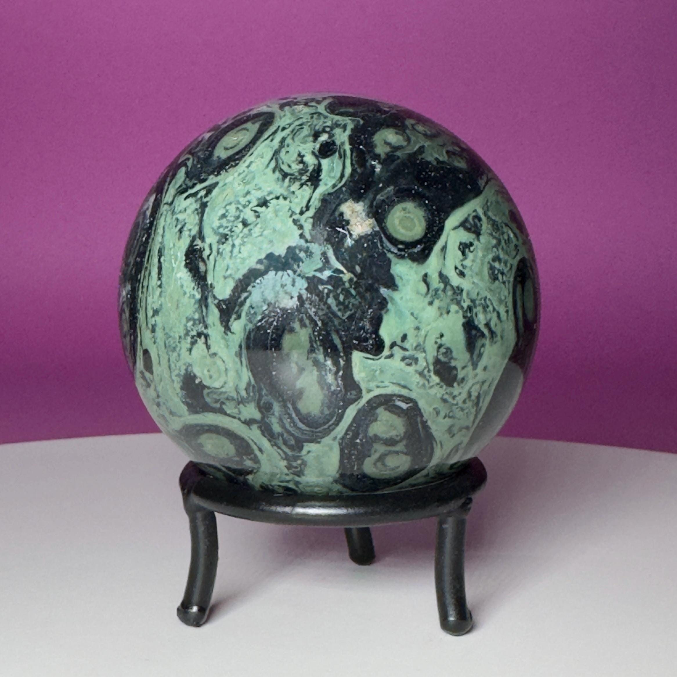 Kambaba Jasper Sphere with Wrought Iron Stand | 68mm Crystal
