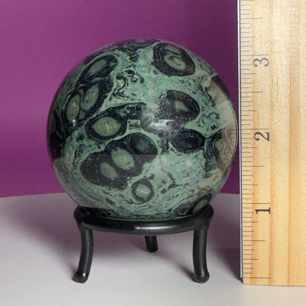 Kambaba Jasper Sphere with Wrought Iron Stand | 68mm Crystal