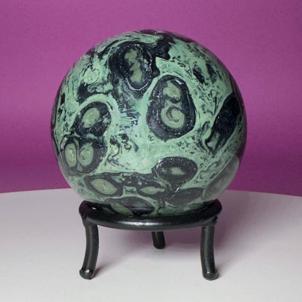 Kambaba Jasper Sphere with Wrought Iron Stand | 68mm Crystal