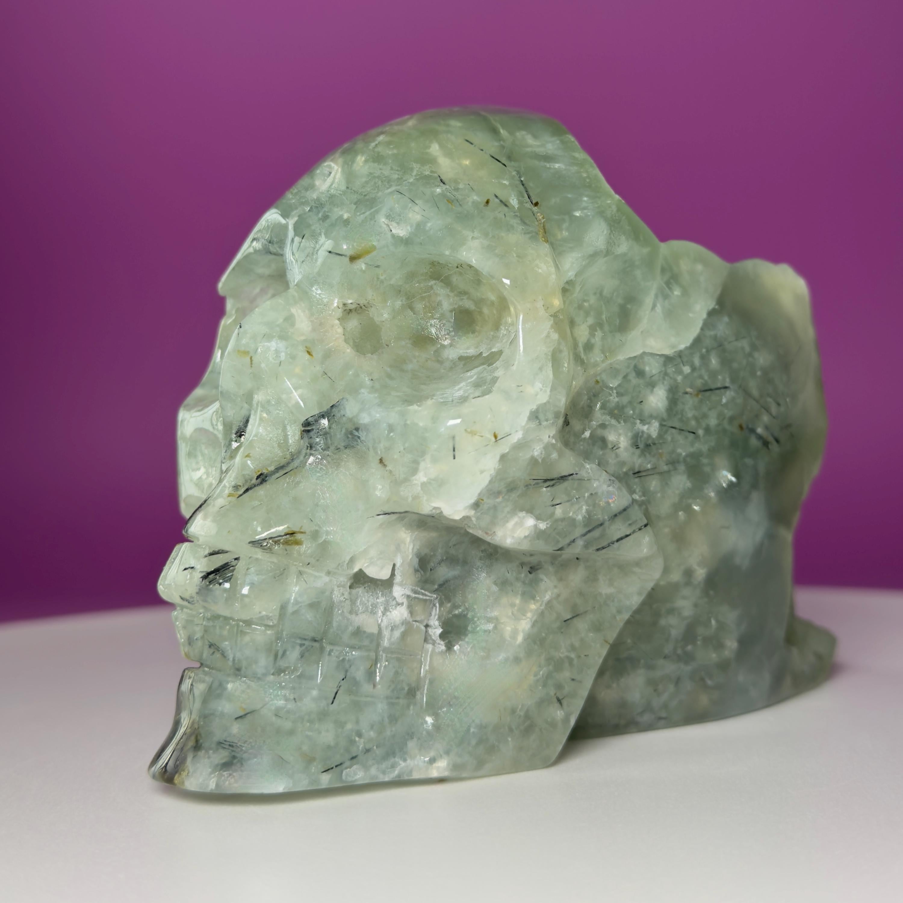 Prehnite Skull with Natural Matrix & Inclusions | Large Crystal Skull
