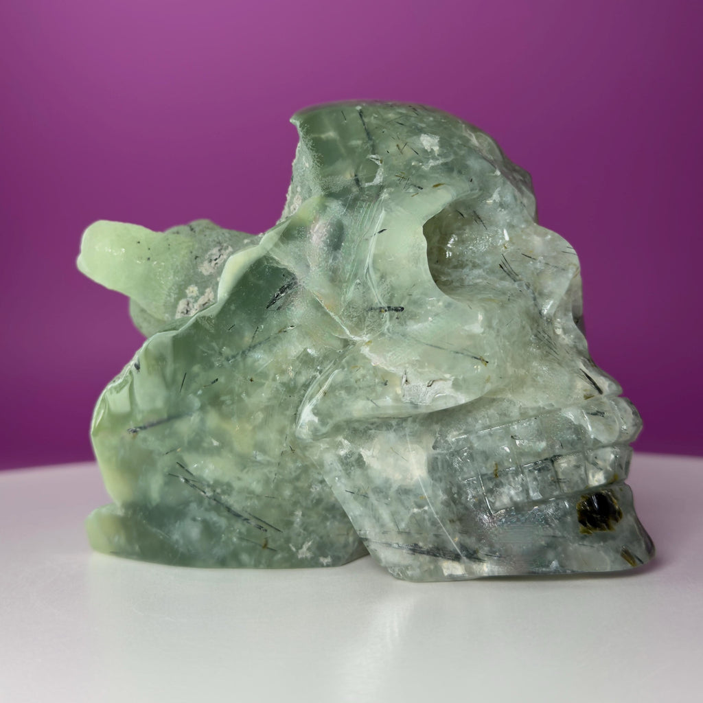 Prehnite Skull with Natural Matrix & Inclusions | Large Crystal Skull