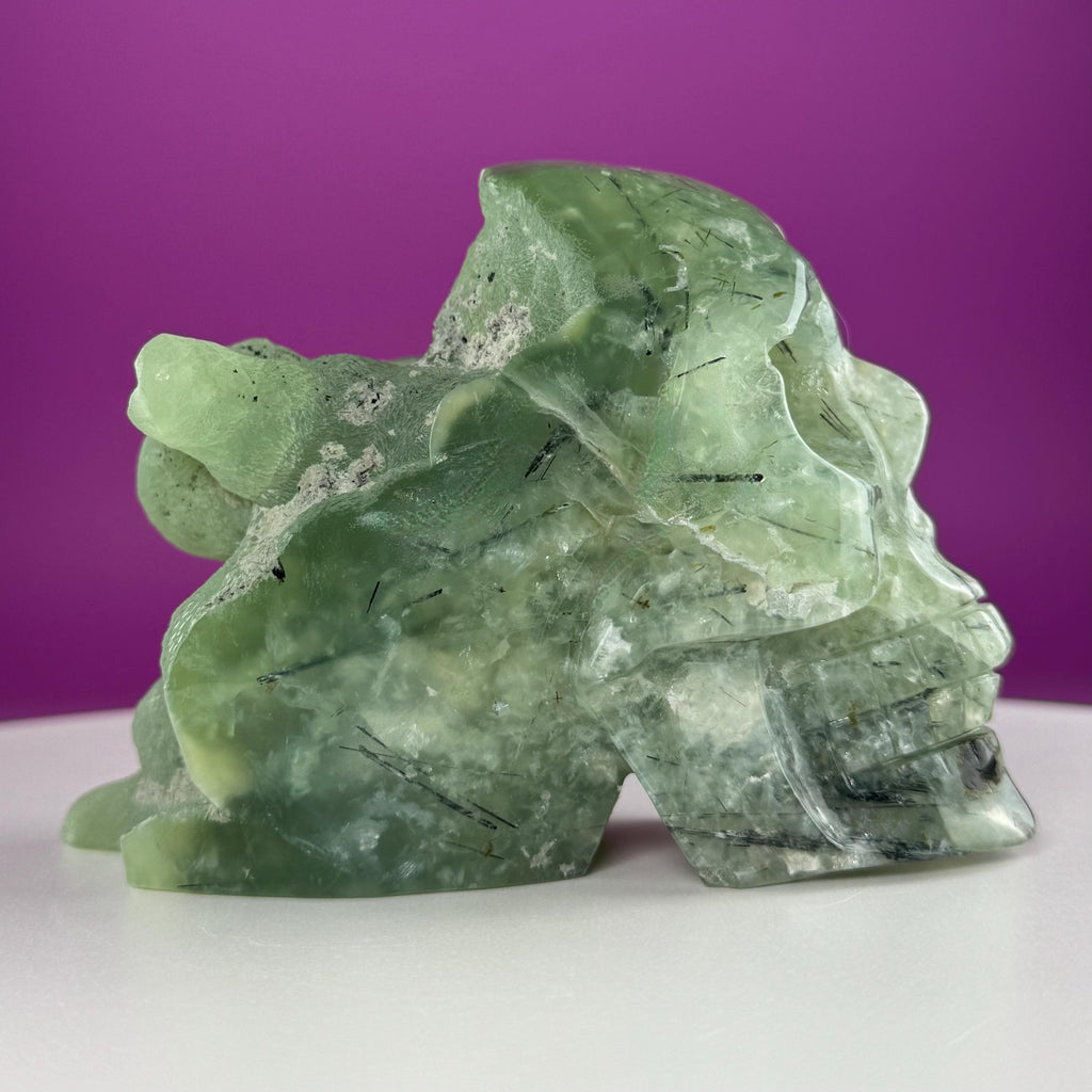 Prehnite Skull with Natural Matrix & Inclusions | Large Crystal Skull
