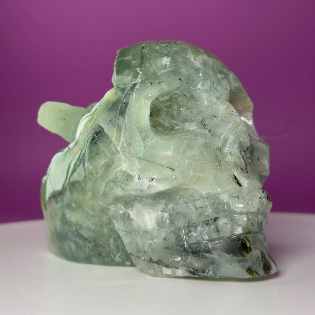 Prehnite Skull with Natural Matrix & Inclusions | Large Crystal Skull