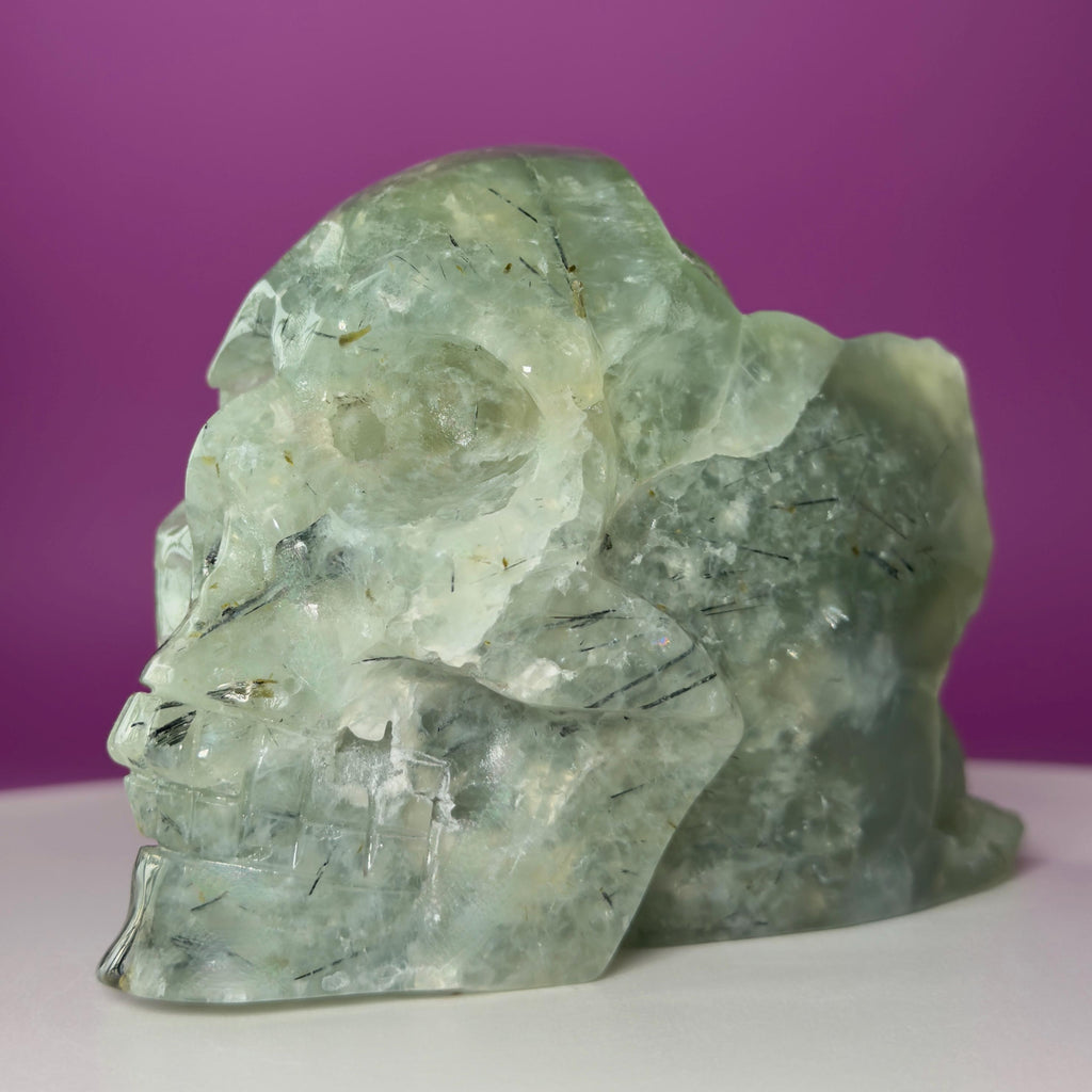 Prehnite Skull with Natural Matrix & Inclusions | Large Crystal Skull